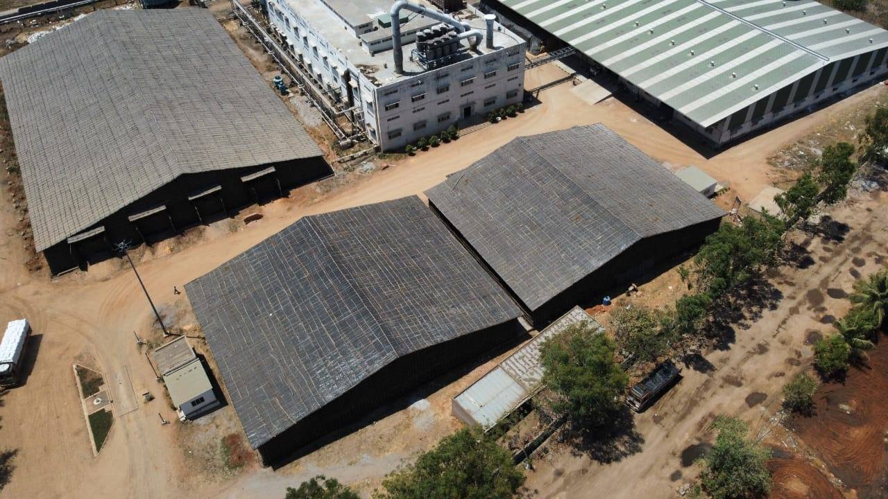 Aerial view of a wide-span shed