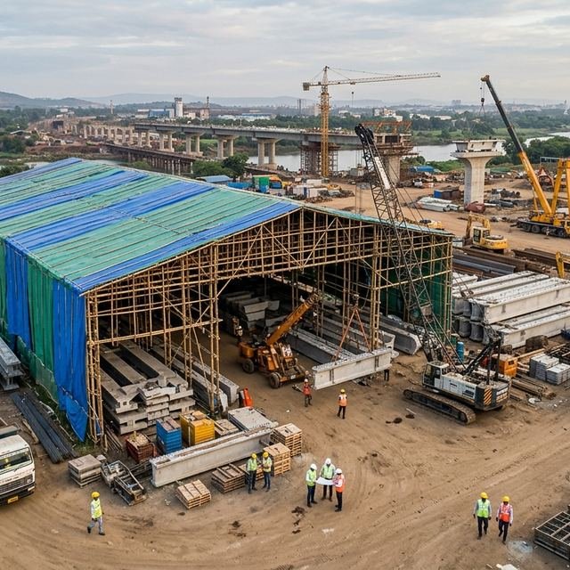 Elevated highway deck under construction