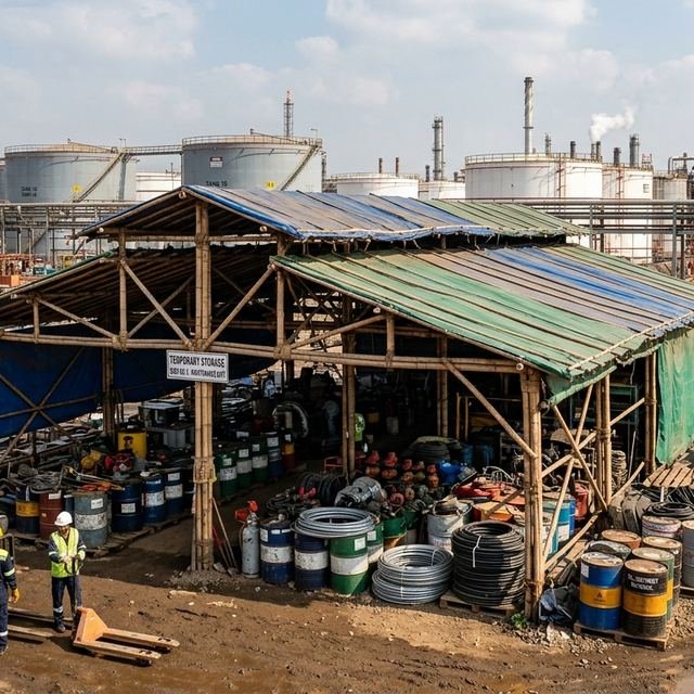 Heavy process plant with kilns and storage domes