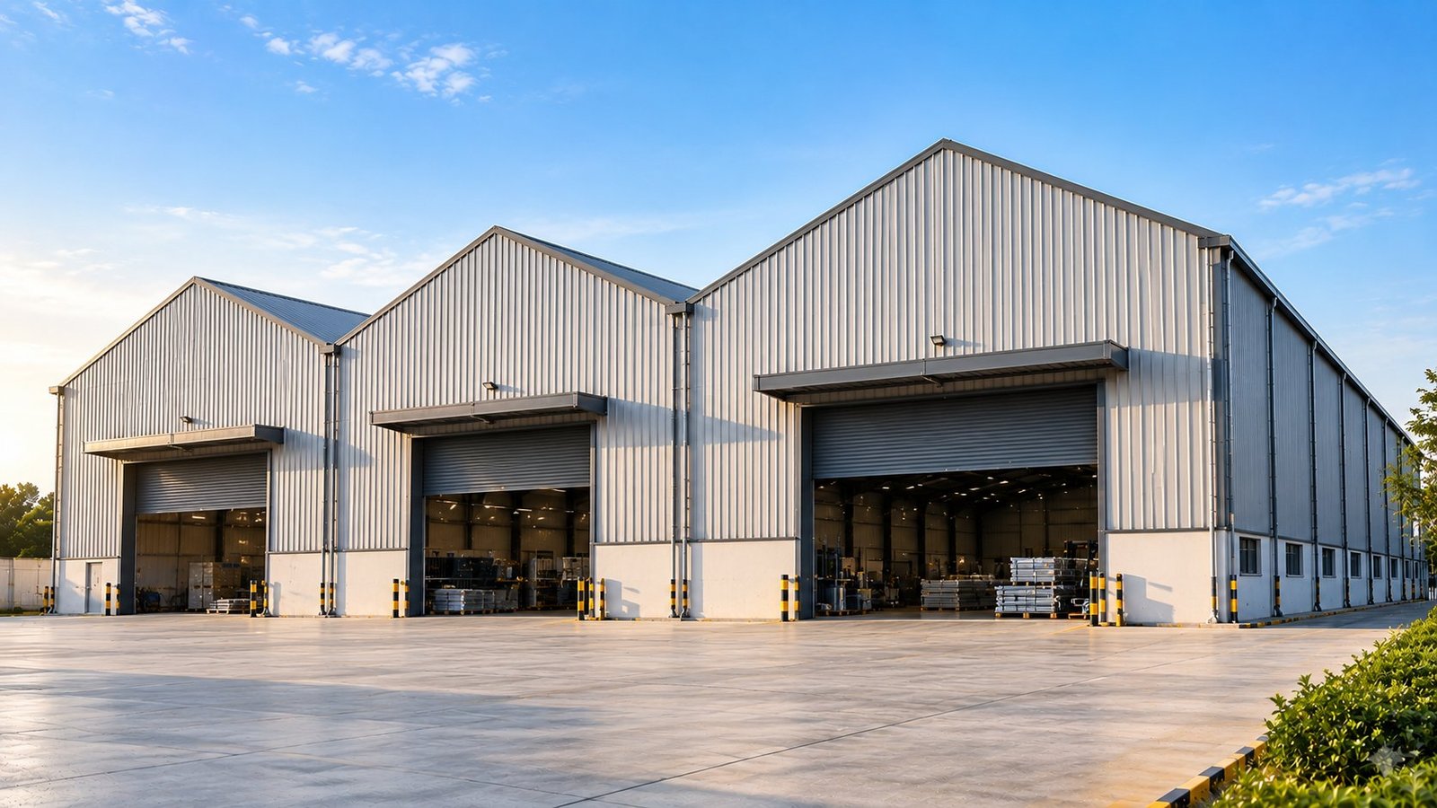 Multi-gable PEB shed with three parallel roof ridges
